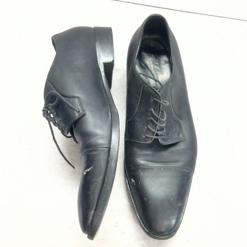 Ralph Lauren Lace-Up Almond Toe Black Leather Derby Dress Shoes Mens Size 10D